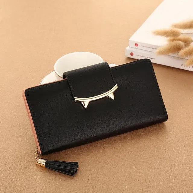 2017 Kawaii Cat Women Pu Long Clutch Wallet With Tassel Lady Clutch Fashion Korean Envelope Women