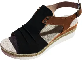 AMDBEL Summer Sandals for Women, Orthopedic Platform Wedge Dressy Flat 2023 Open Toe Ankle Strap Espadrilles Casual Strappy Slip on Beach Boho Sandals