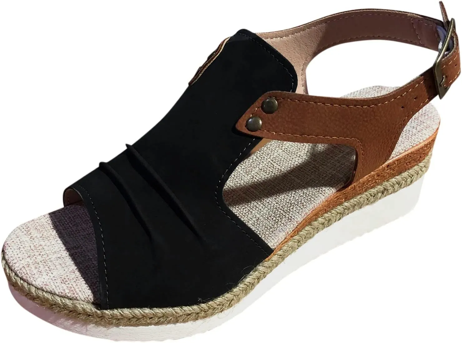 AMDBEL Summer Sandals for Women, Orthopedic Platform Wedge Dressy Flat 2023 Open Toe Ankle Strap Espadrilles Casual Strappy Slip on Beach Boho Sandals