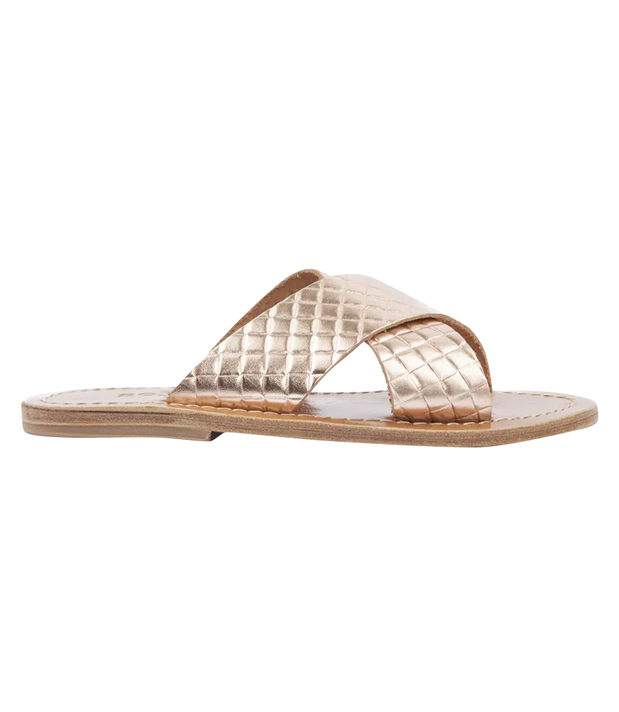 ARIS SANDALS IN TEXTURED LEATHER FT WIDE CRISSCROSS STRAPS ROSE GOLD