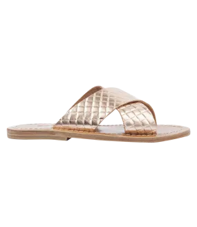 ARIS SANDALS IN TEXTURED LEATHER FT WIDE CRISSCROSS STRAPS ROSE GOLD