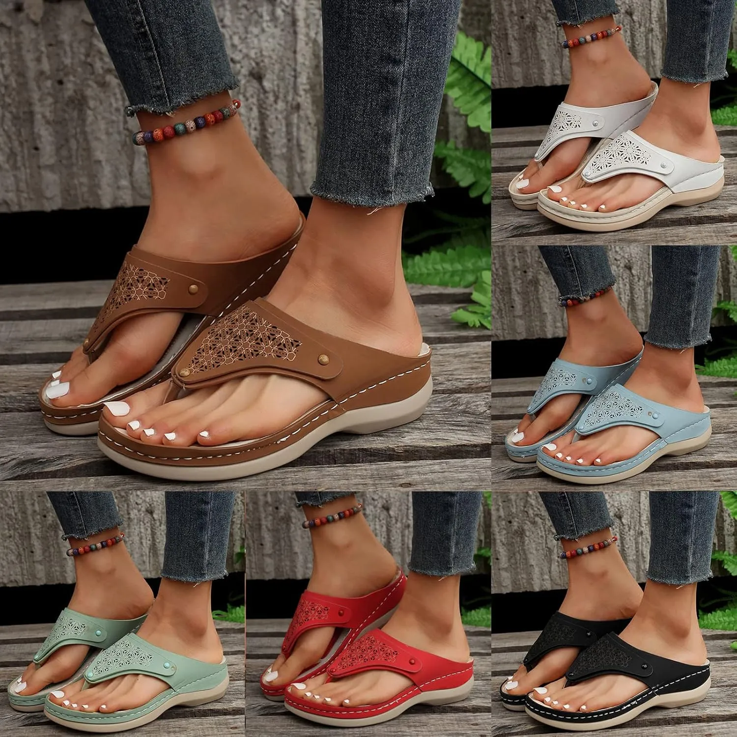 Avylays Orthopedic Sandals for Women 2025 Open Toe Summer Walking Slides Sandals Comfort Casual Cushion Wedge Sandals