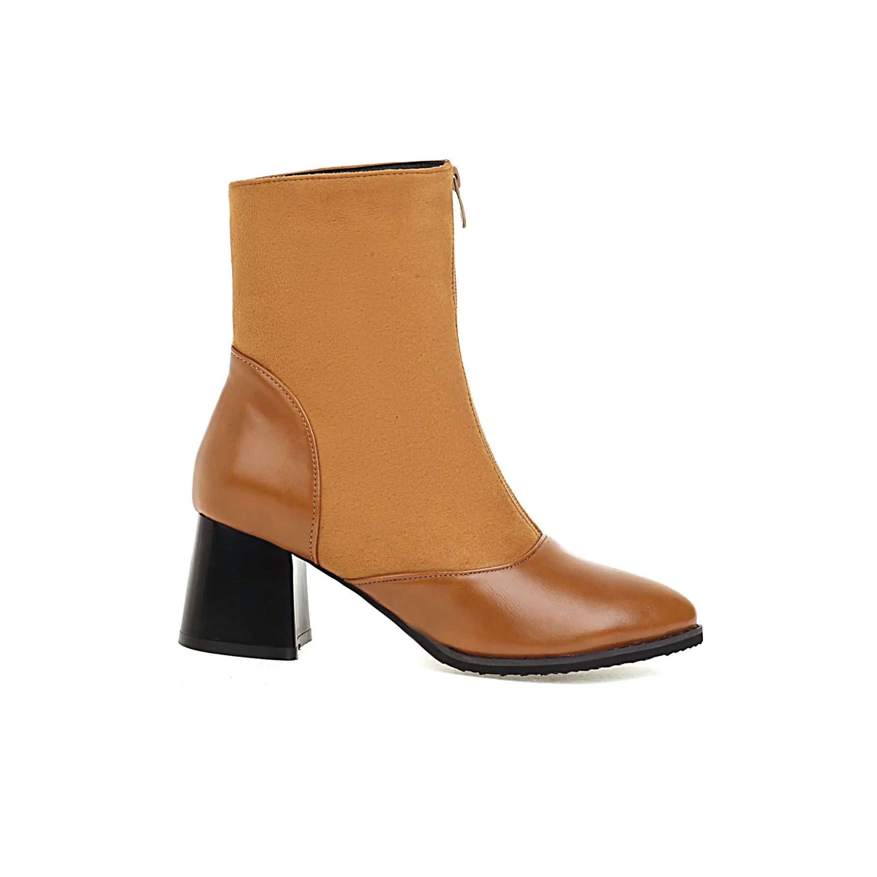Bigsizeheels Front zipper houndstooth booties - Yellow