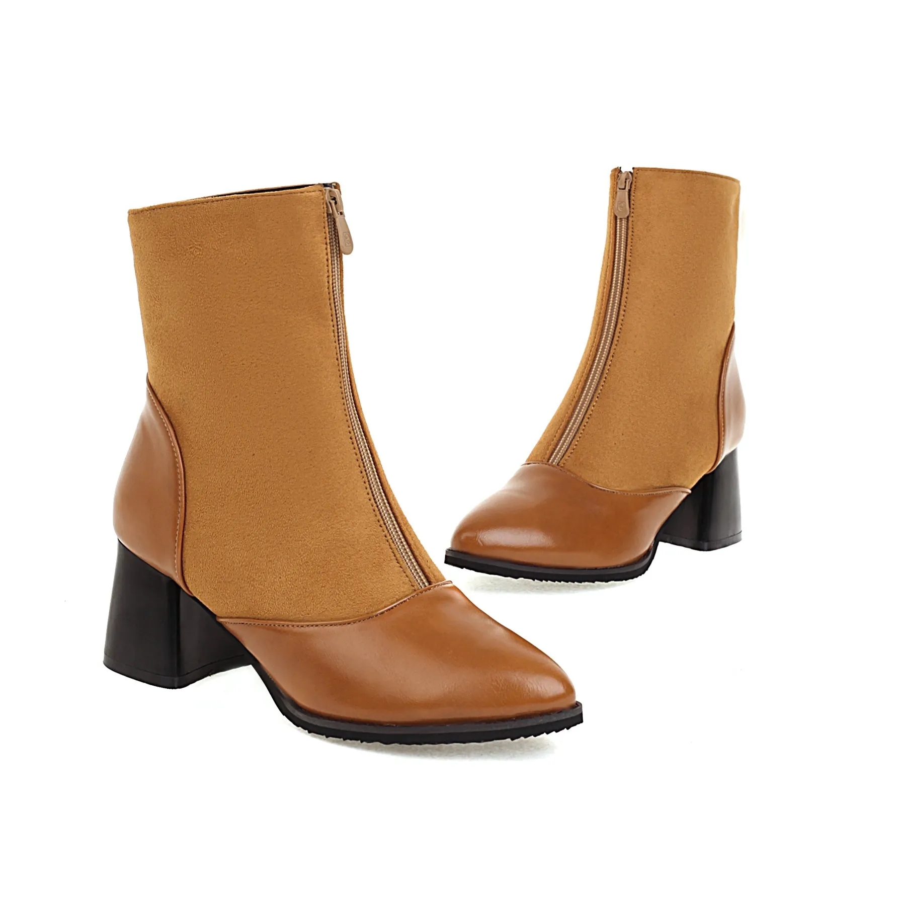 Bigsizeheels Front zipper houndstooth booties - Yellow