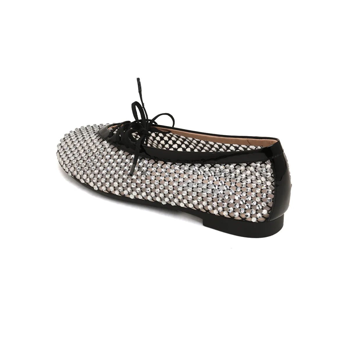 Black Mesh Crystal Embellished Ballet Flats