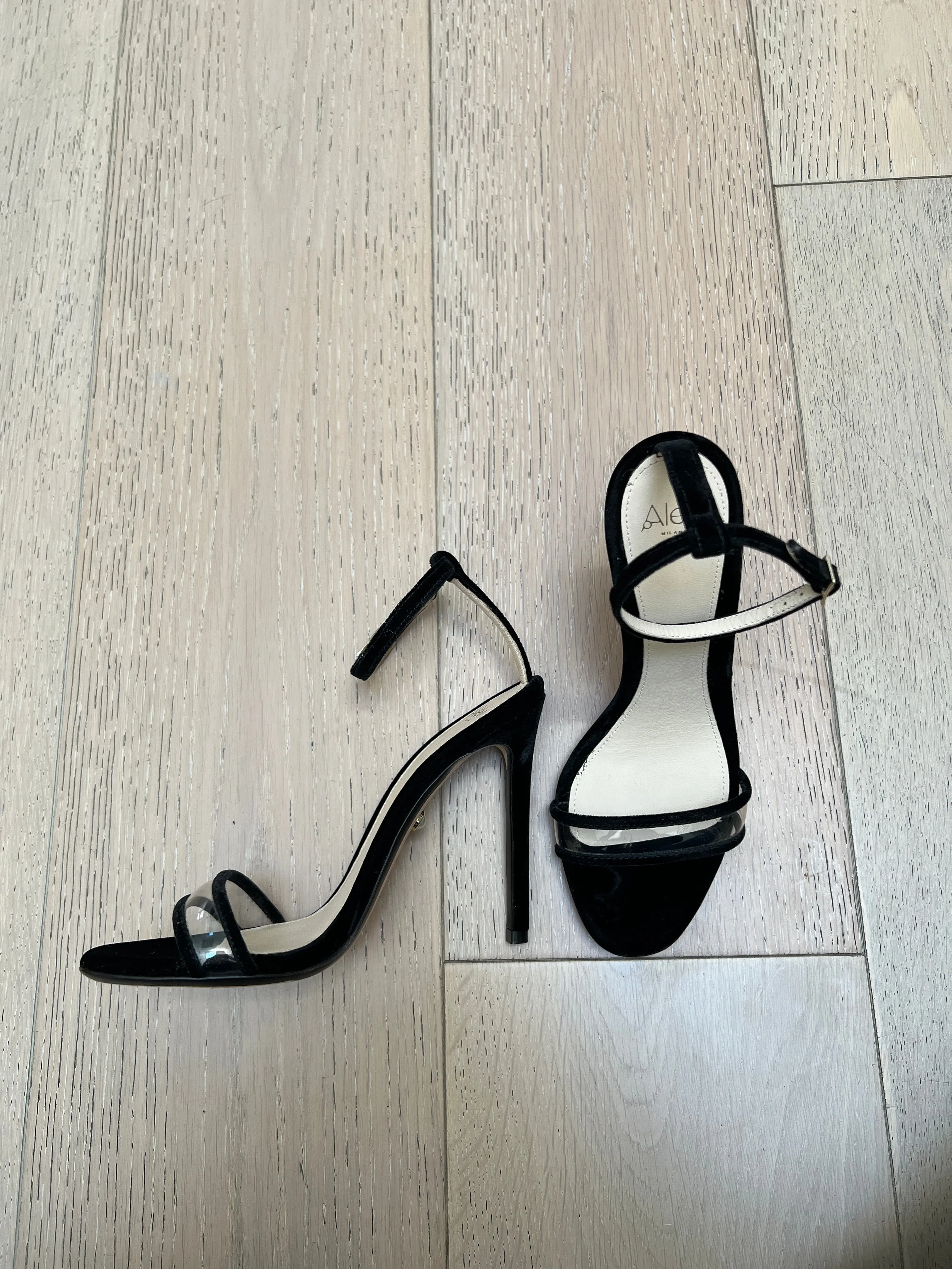 Black Suede High Heel Sandals - 7