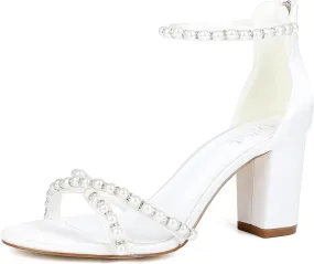 Block Heel Wedding Sandals Bride Wedding Shoes Pearl Heels Bridal Shoes Open Toe Wedding Heels