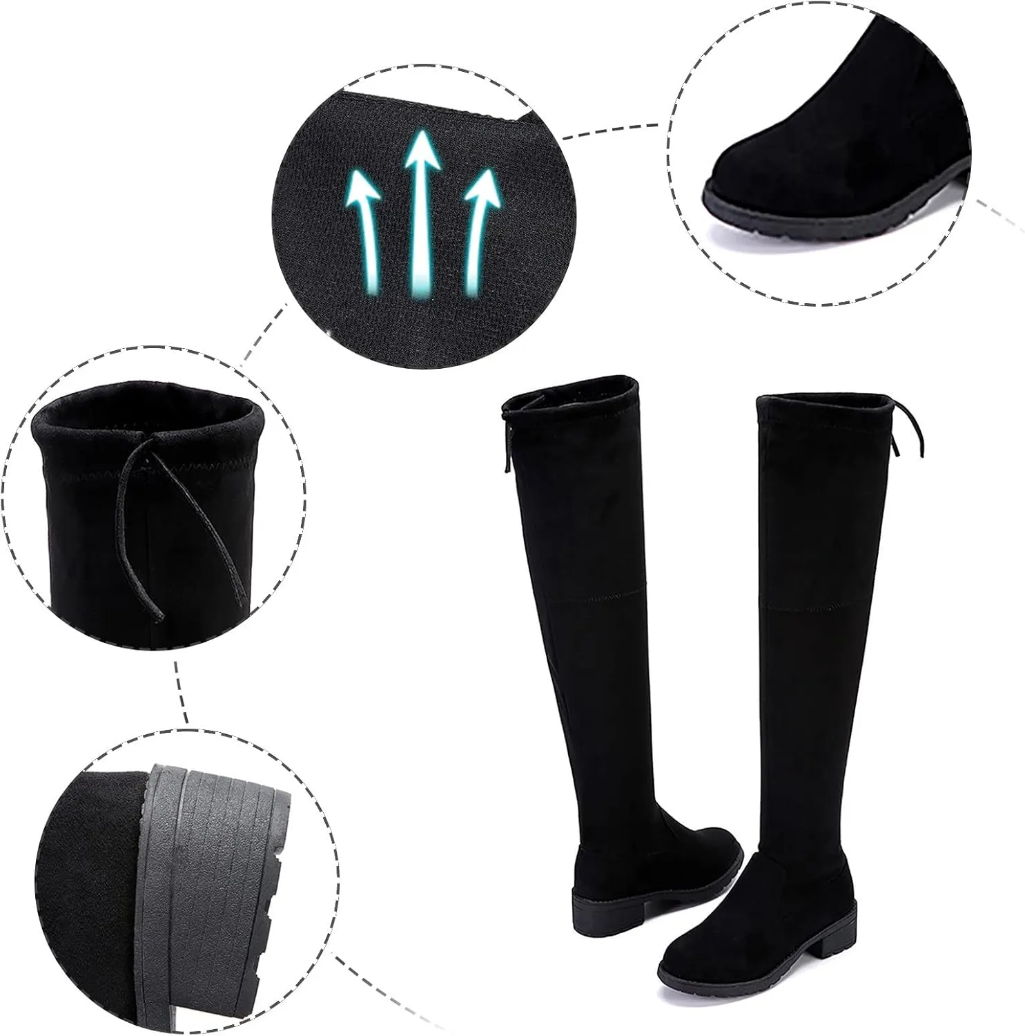 Combat Boots Womens Lug Sole Over Knee Boots Strappy Suede Thigh High Boots Knee High Boots Tall Bootie