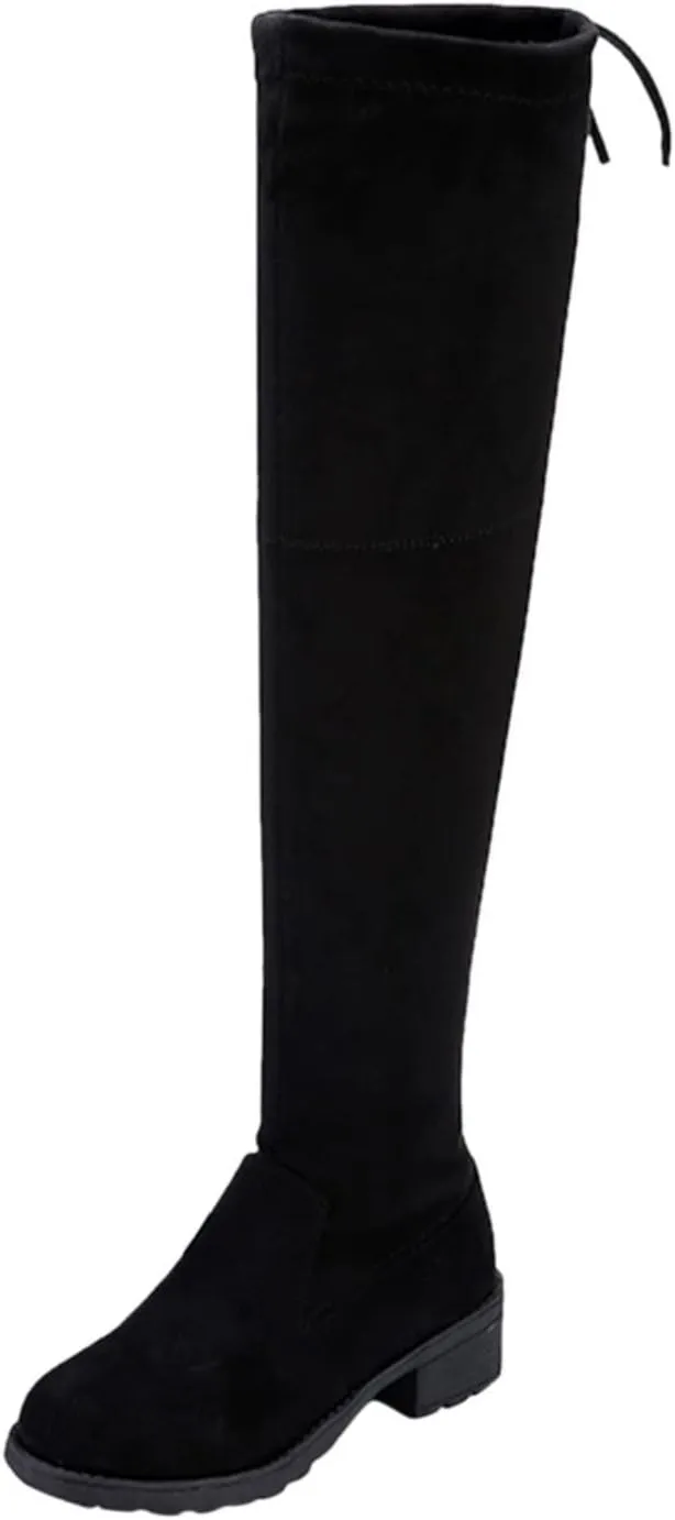 Combat Boots Womens Lug Sole Over Knee Boots Strappy Suede Thigh High Boots Knee High Boots Tall Bootie