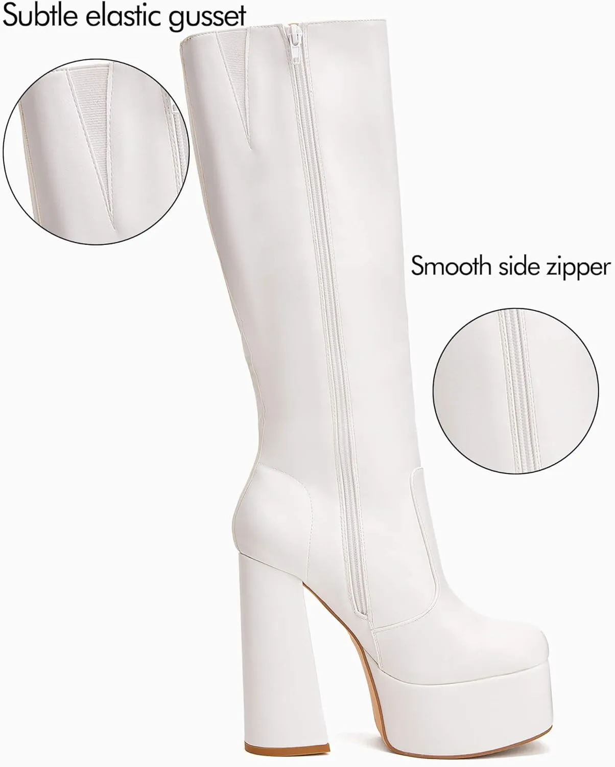Coutgo Women's Platform Knee High Boots Chunky Heel Sexy Round Toe Side Zipper Long Boot