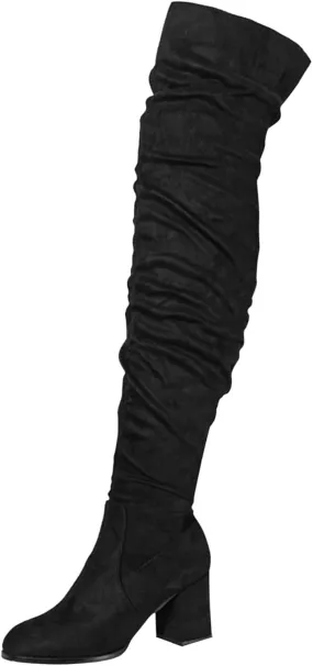 Cowboy Boots For Women Square Heel Over Knee Boots Suede Zipper Thigh High Boots Chunky Heeled Tall Long Boots