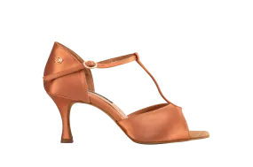 Dance Naturals 200 Fenice Brown Satin T-Strap Ladies Tango Dance Shoe with Open Toe