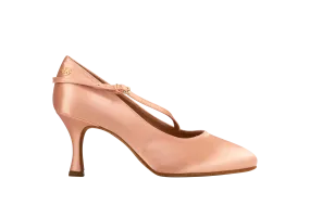 Dance Naturals 220 Elena Flesh Satin Ladies Ballroom Dance Shoe with Rounded Toe and Diagonal Strap