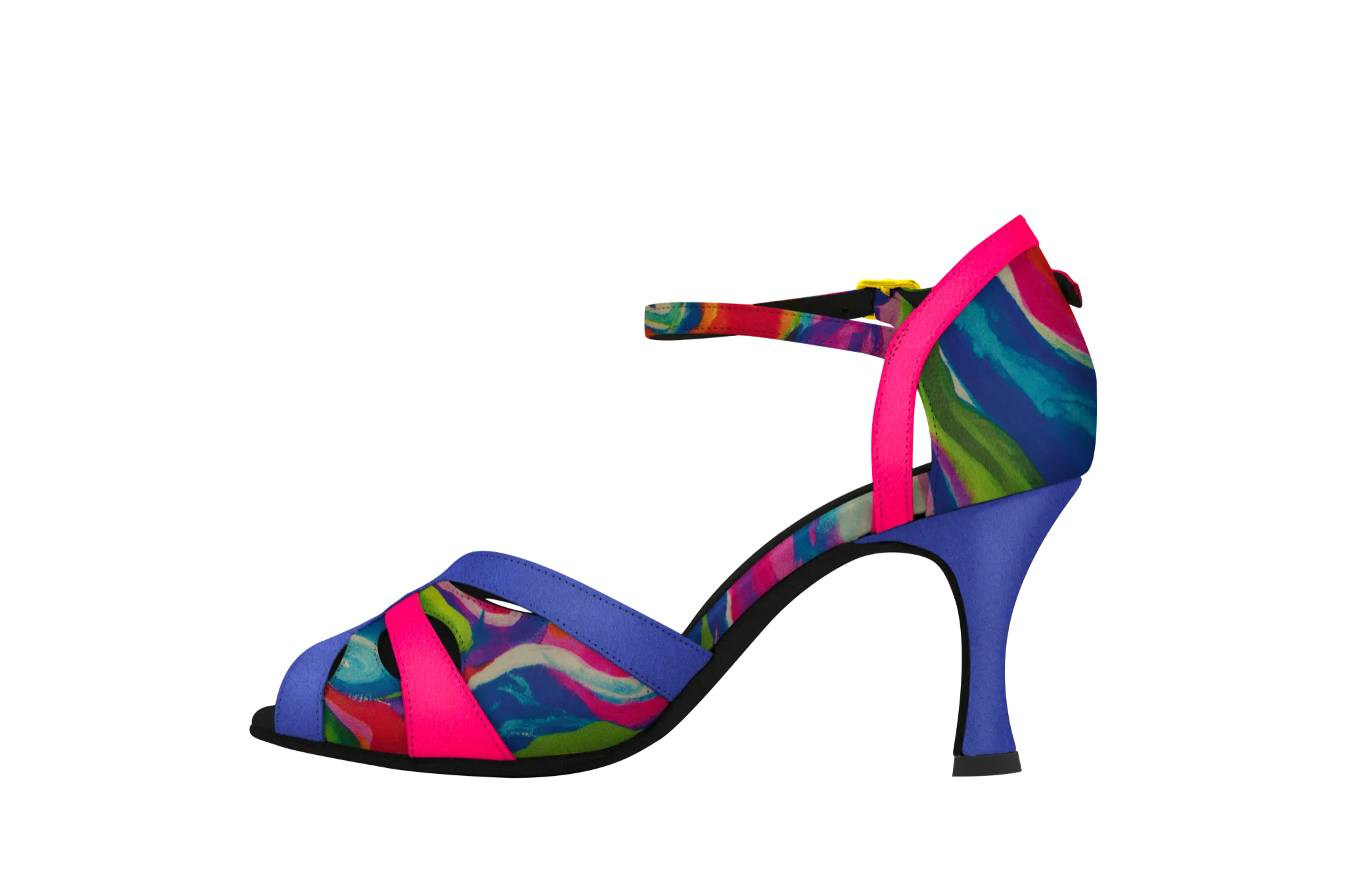 Dance Naturals 272 Ortensia Vibrant Multicolor Print Suede Ladies Latin Dance Shoe with Cutouts