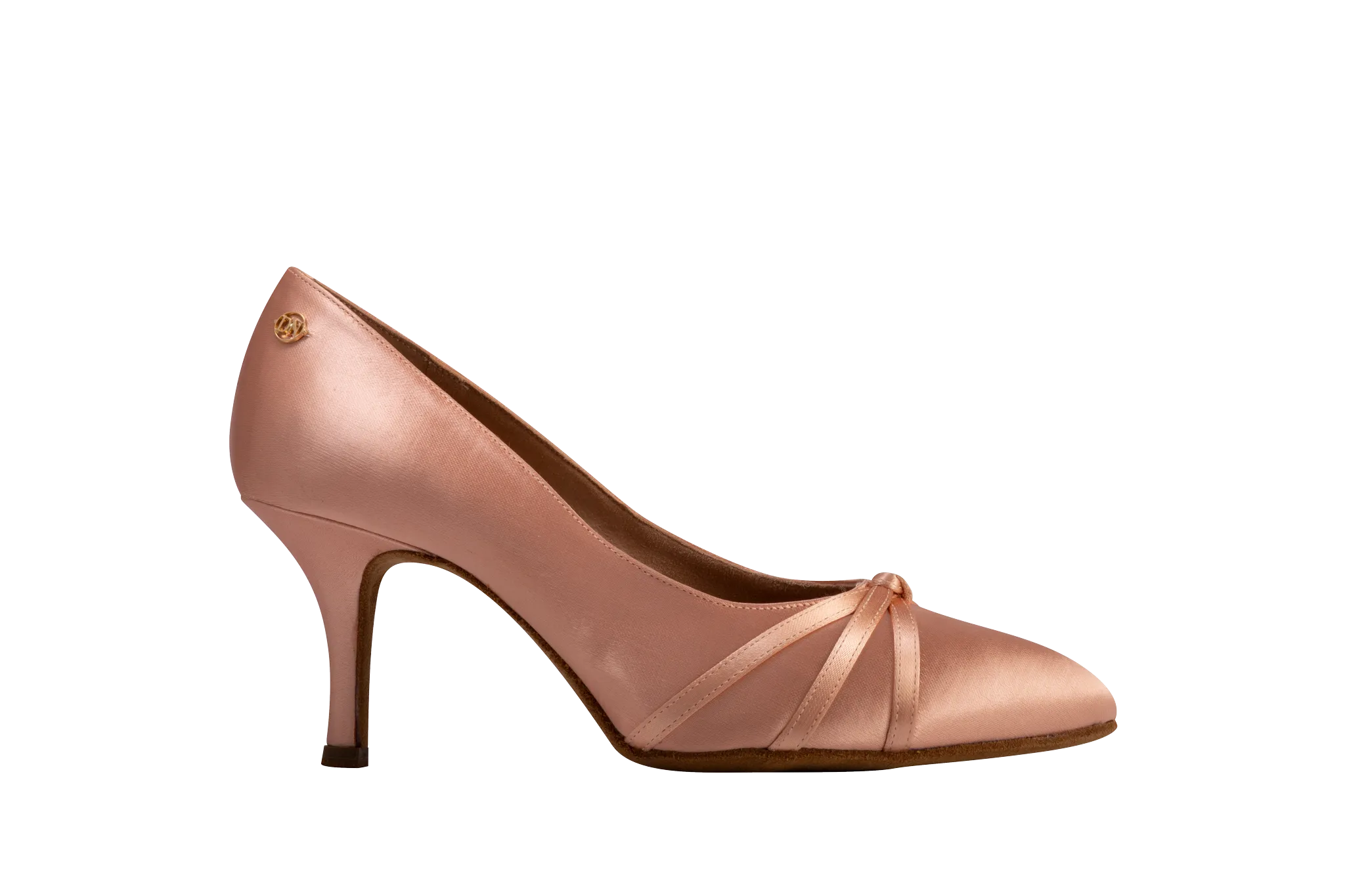 Dance Naturals 29 Locandiera Flesh Satin Pointed Toe Ballroom Shoe with Delicate Knot Detail