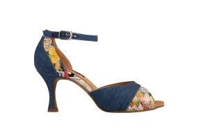 Dance Naturals 63 Poveglia Open Toe Blue Denim and Comics Print Ladies Tango Dance Shoe