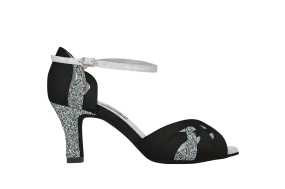 Dance Naturals 70 Giudecca Black Suede and Silver Glitter Ladies Latin Dance Shoe with Cutouts