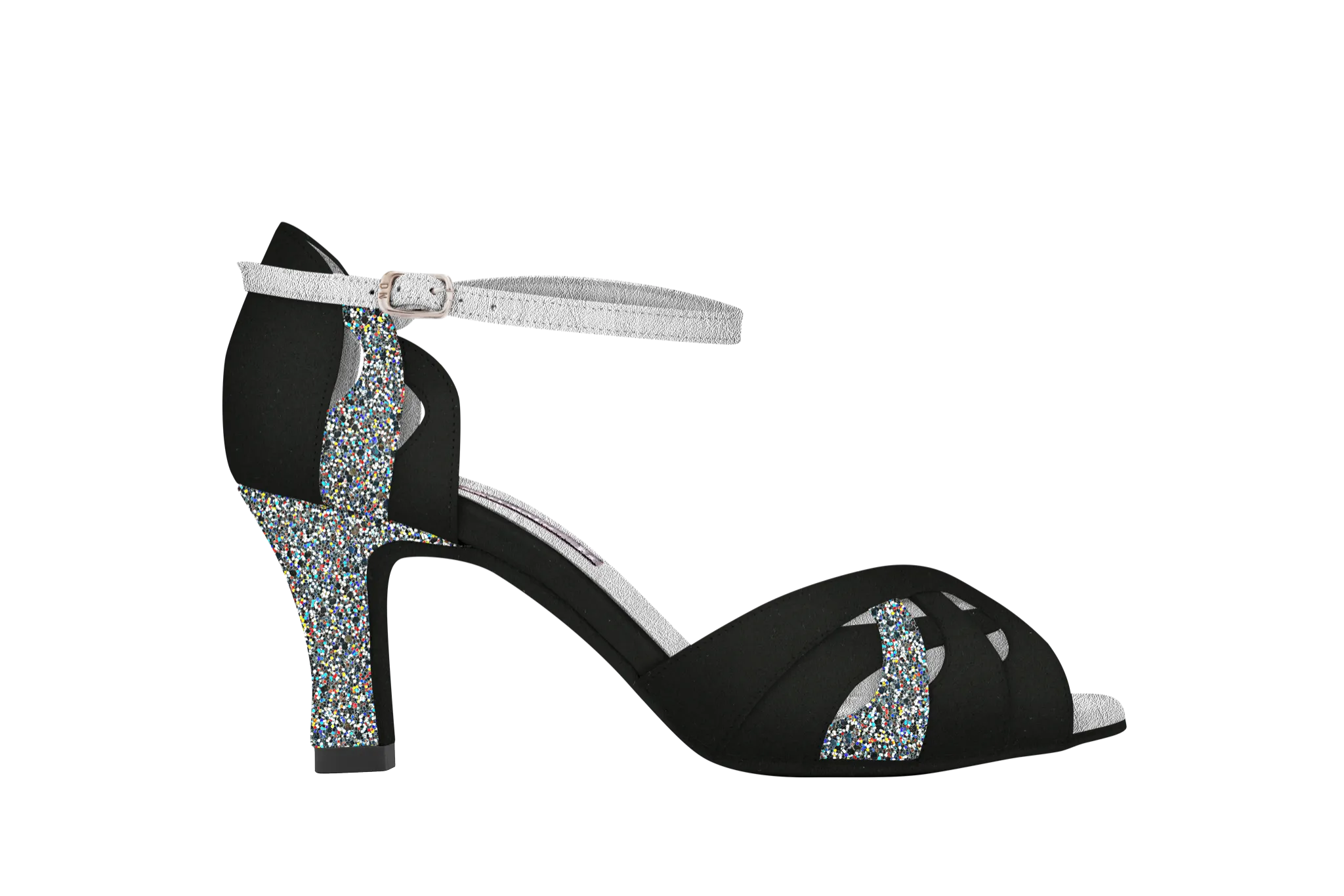 Dance Naturals 70 Giudecca Black Suede and Silver Glitter Ladies Latin Dance Shoe with Cutouts