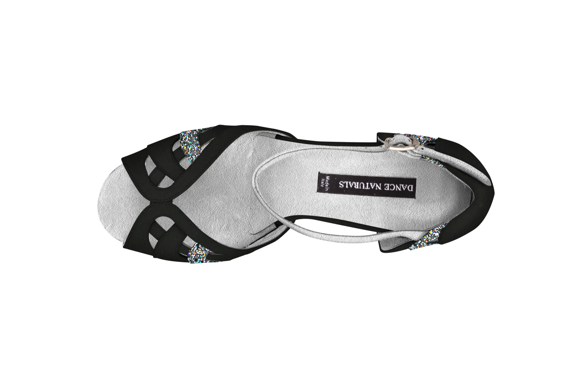 Dance Naturals 70 Giudecca Black Suede and Silver Glitter Ladies Latin Dance Shoe with Cutouts