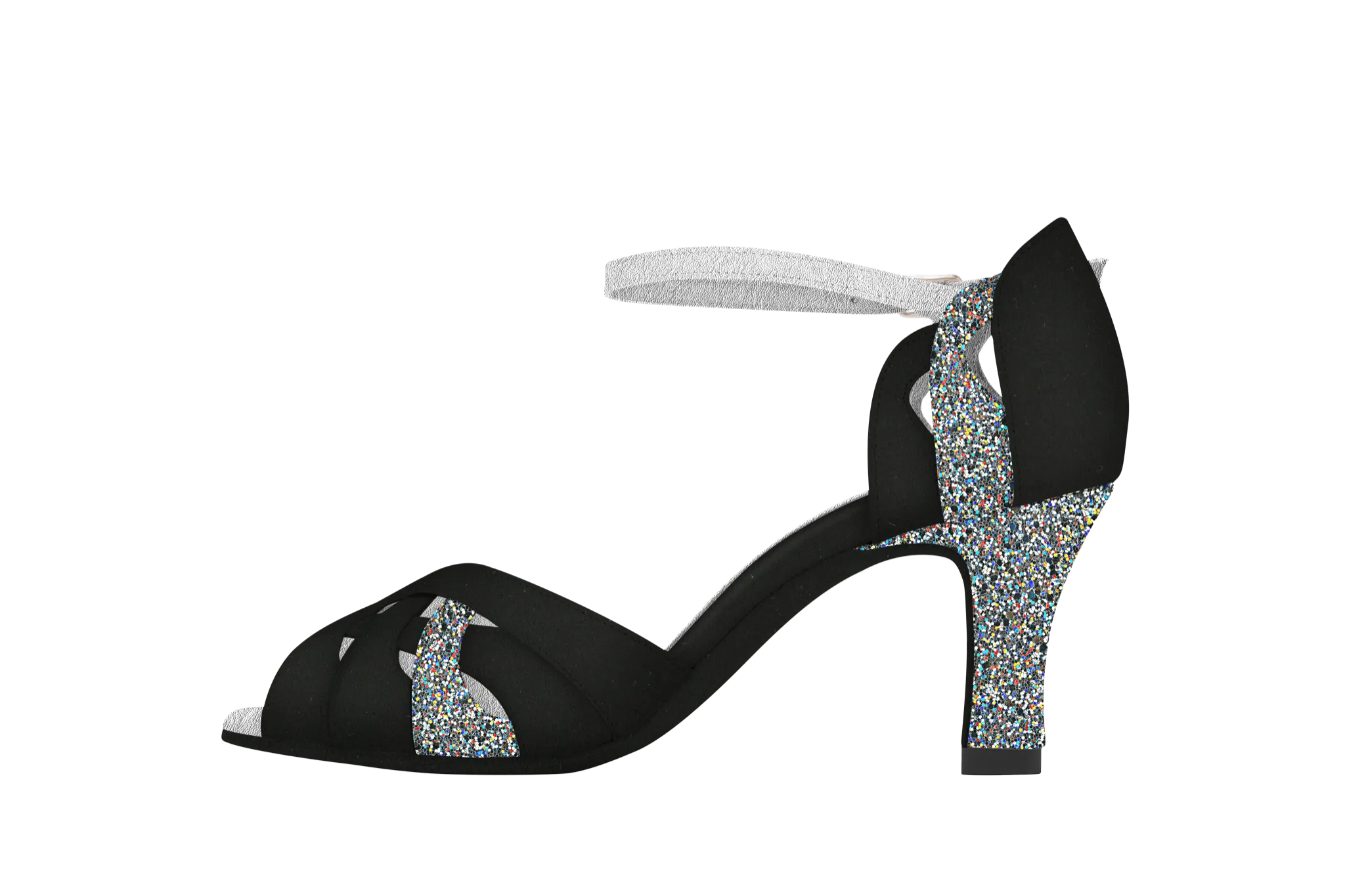 Dance Naturals 70 Giudecca Black Suede and Silver Glitter Ladies Latin Dance Shoe with Cutouts