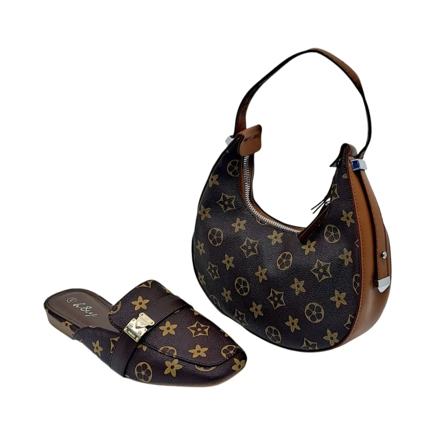 Flat Printed Loafers and Monogram Handbag Set