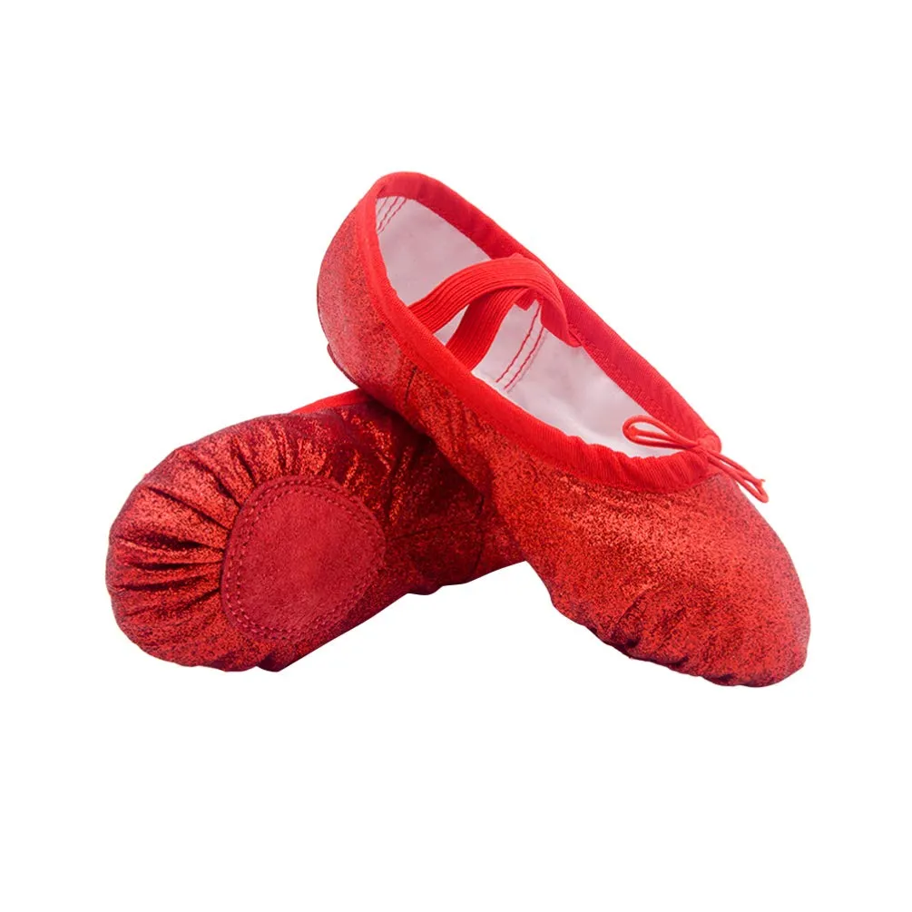 Girl Ballet Shoes Sole Ballet Slipper Yoga Flats Belly Dance Shoes Shiny PU Gym Shoes Anti Slip Kids Adults (Red Size 30)