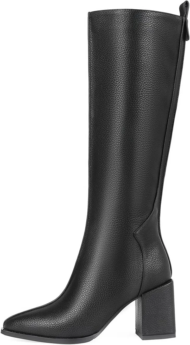 Knee High Boots for Women Pointed Toe Tall Boots Chunky Heel Long Boots Side Zipper Fashion Long Boots.