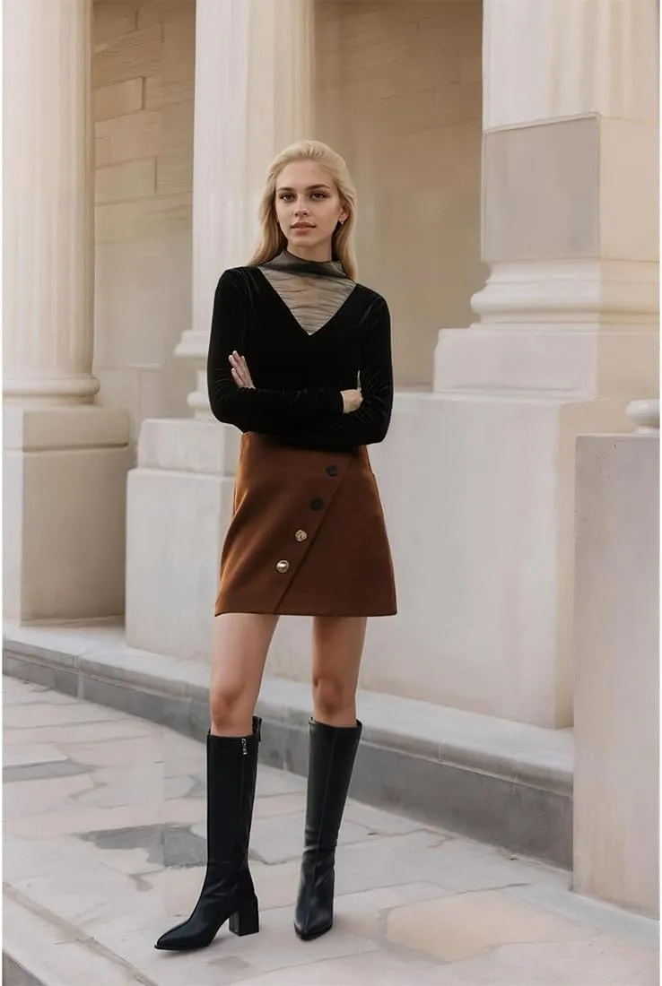 Knee High Boots for Women Pointed Toe Tall Boots Chunky Heel Long Boots Side Zipper Fashion Long Boots.