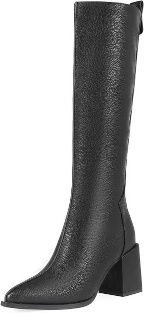 Knee High Boots for Women Pointed Toe Tall Boots Chunky Heel Long Boots Side Zipper Fashion Long Boots.