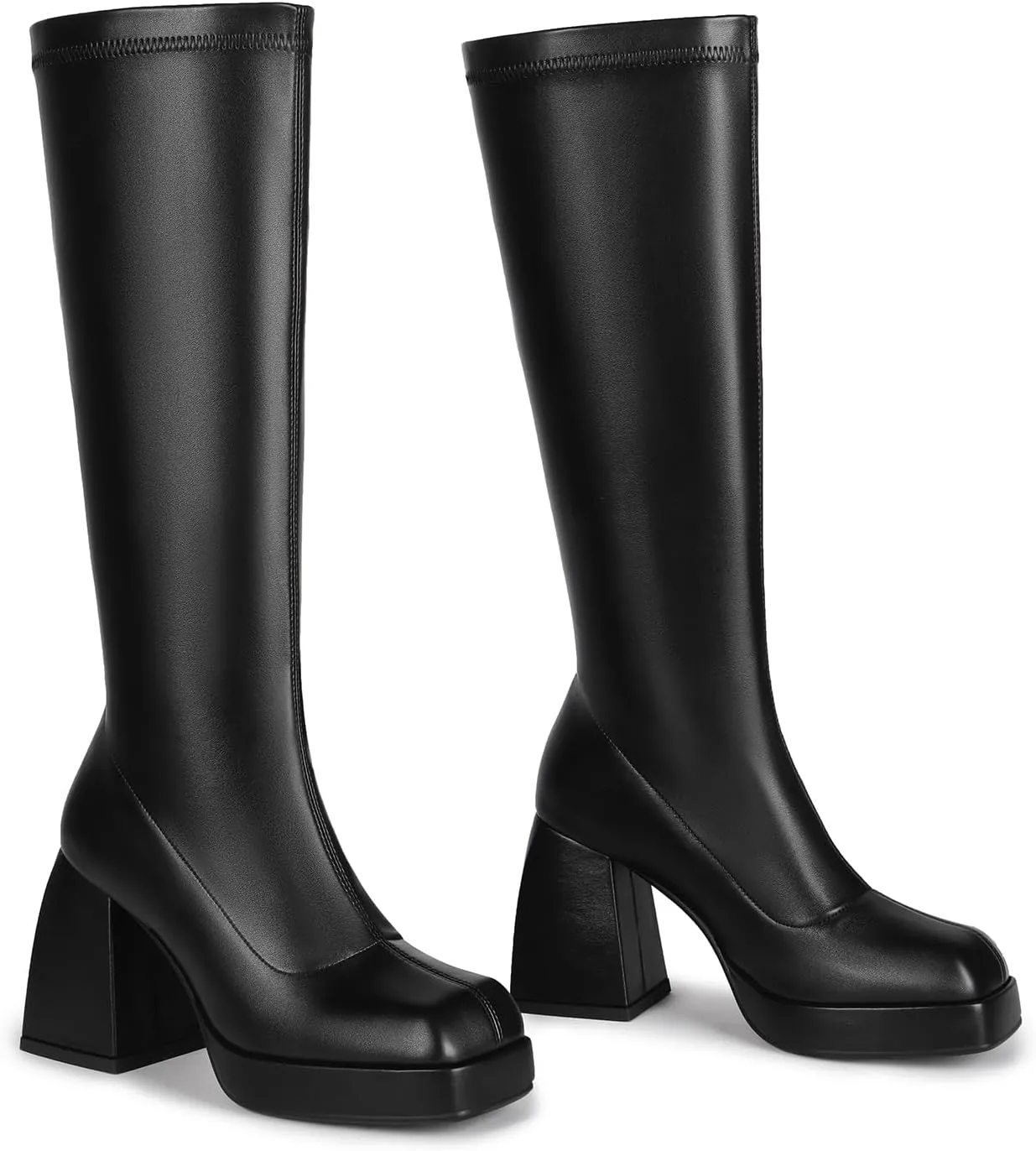 Knee High Go Go Boots - Tall Women's Square Toe Chunky Heel Platform Long Boots