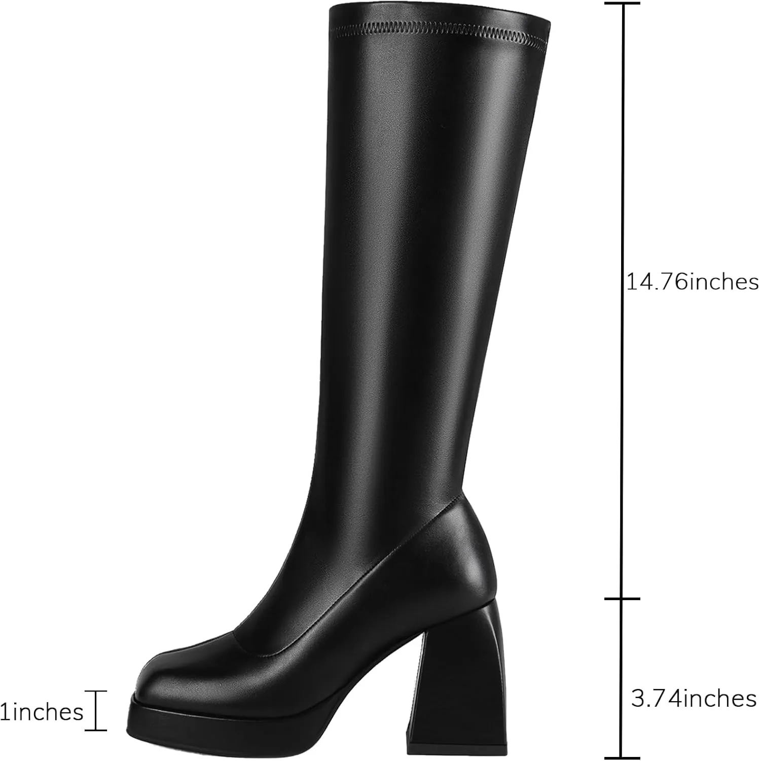 Knee High Go Go Boots - Tall Women's Square Toe Chunky Heel Platform Long Boots