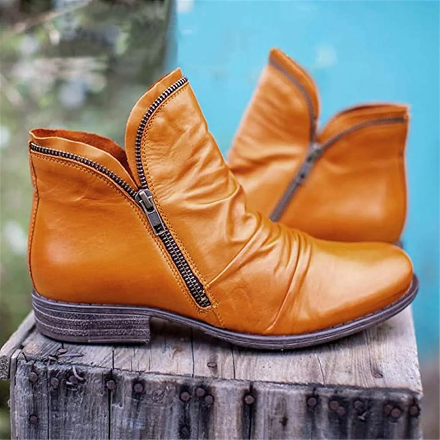 Ladmiple Cowgirl Boots Women Ankle Booties Round Toe Cowboy Western Short Booties Classic High Top Combat Walking Shoes