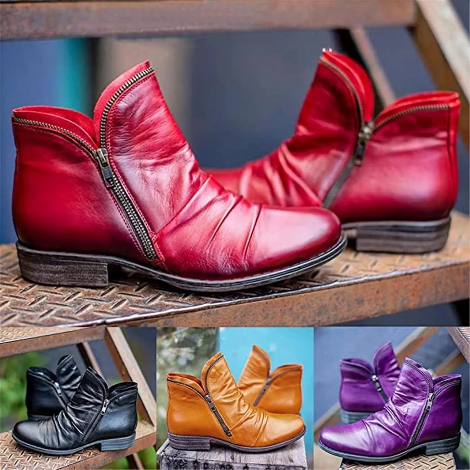 Ladmiple Cowgirl Boots Women Ankle Booties Round Toe Cowboy Western Short Booties Classic High Top Combat Walking Shoes