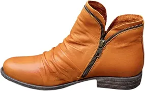 Ladmiple Cowgirl Boots Women Ankle Booties Round Toe Cowboy Western Short Booties Classic High Top Combat Walking Shoes