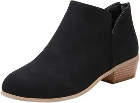 Lausiuoe Boots For Women Ankle Booties Low Heel Cut Out Stacked Chunky Block Casual Dressy Fashion Slip on Ankle Boots