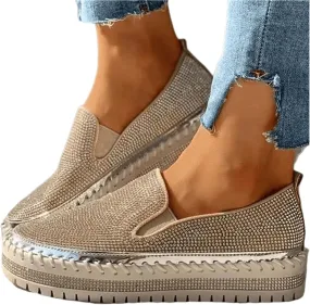 Lausiuoe Glitter Sneakers For Women Wide Width Casual Sparkly rhinestone Shoes Fashion Slip On Soft Walking Flat Loafers