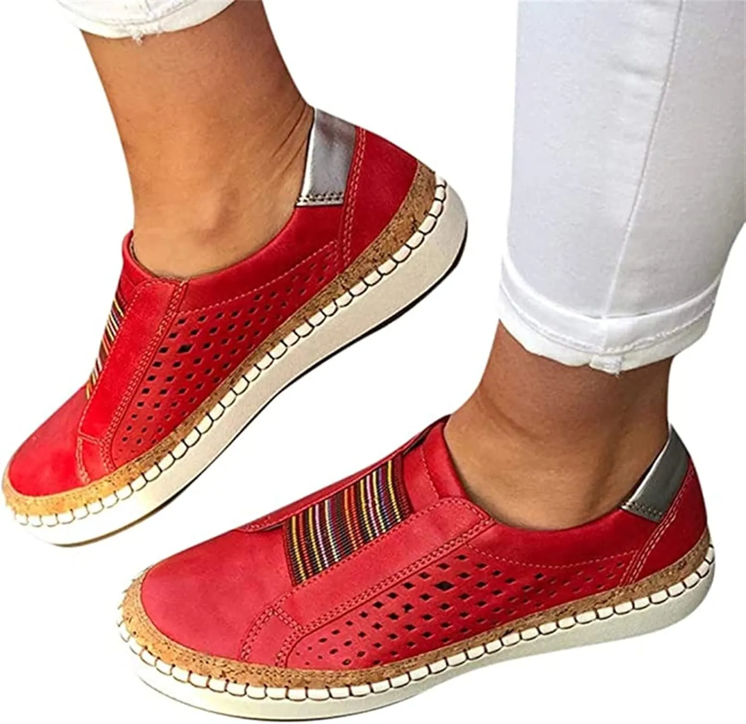 Lausiuoe Shoes For Women Dressy Flats Canvas Loafers Fashion Round Toe Non-Slip Casual Comfortable Walking Slip On Sneakers