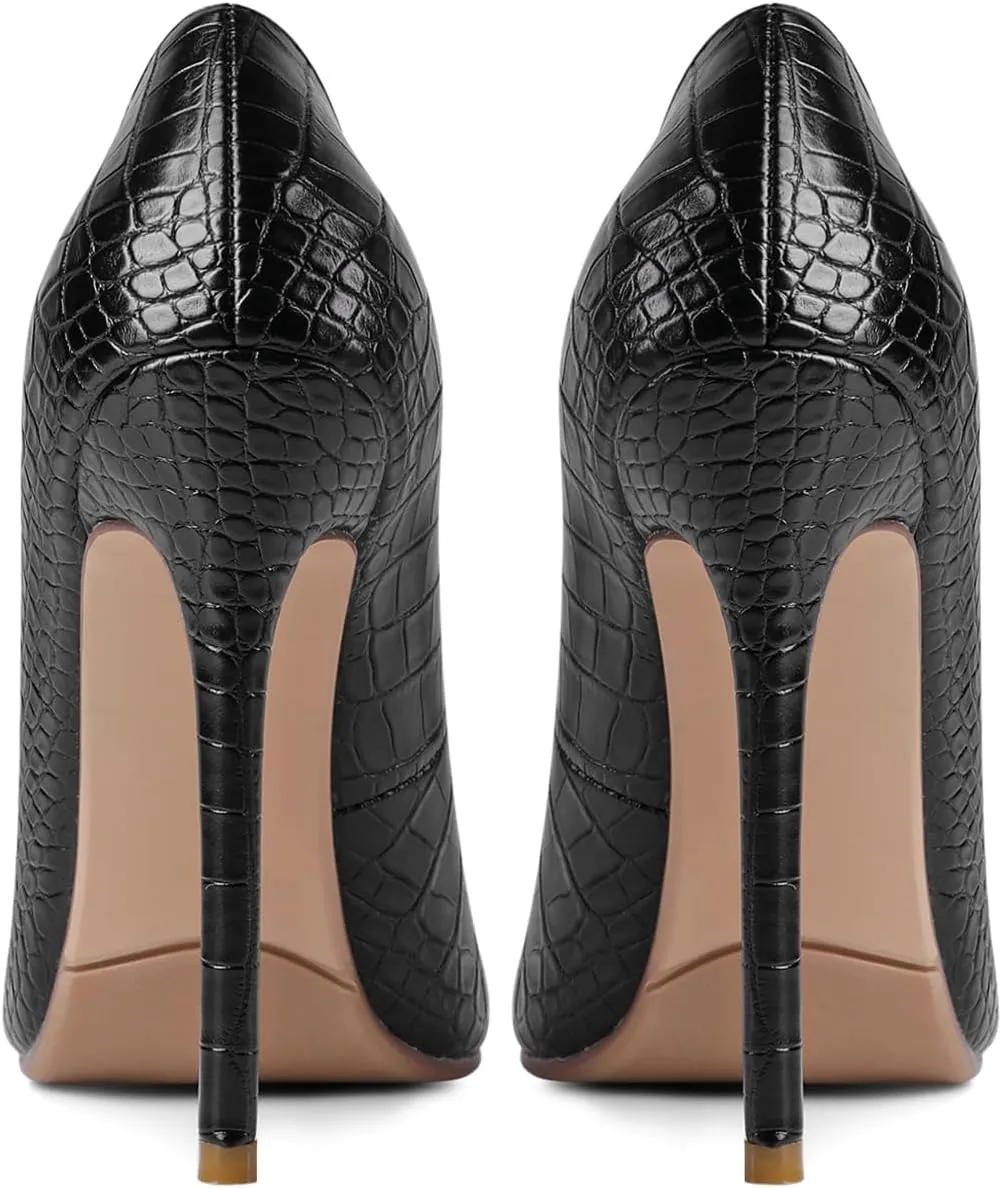 LEHOOR Women Pointed Toe Stiletto High Heels Snakeskin Slip On Stiletto Heel Pumps 5 inch Thin High Heel Sandals Closed Pointy Toe Sexy Fashion Wedding Party Evening Stilettos 4-11 M US
