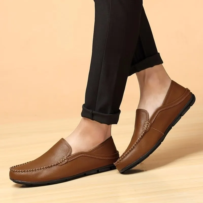 Men's Loafers Round Toe Solid Color Slip-On Shoes - Anti-Slip, Flexible, Apron Toe for Casual and Wedding Wear
