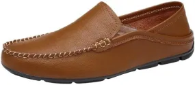 Men's Loafers Round Toe Solid Color Slip-On Shoes - Anti-Slip, Flexible, Apron Toe for Casual and Wedding Wear