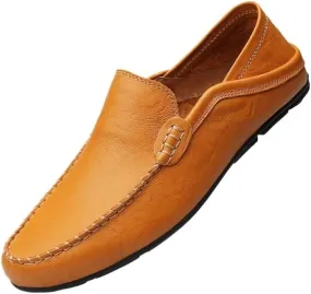 Men's Loafers Solid Color Round Toe Driving Style Loafer Flat Heel Anti-Slip Comfortable Outdoor Wedding Slip-On Smoking Shoes