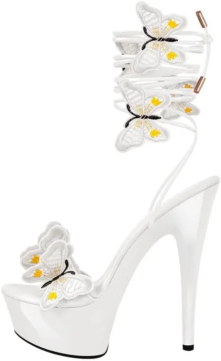 MissHeel Butterfly Heels Lace Up Platform High Heel Sandals