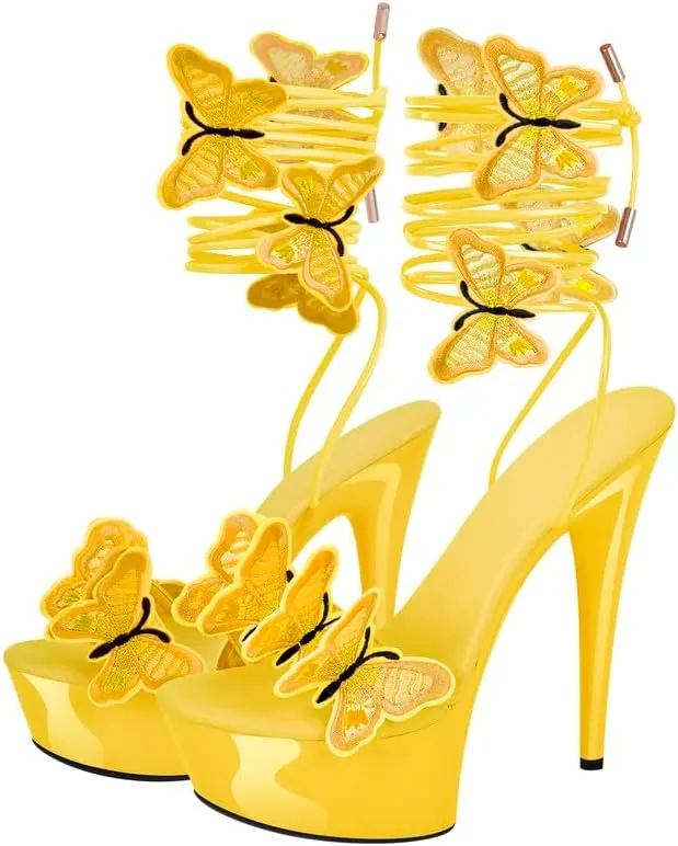 MissHeel Butterfly Heels Lace Up Platform High Heel Sandals