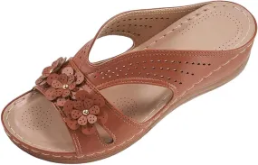 Orthopedic Sandals for Women Summer Wedge Platform Sandals with Arch Support Flower Faux Leather Wedge Heel Anti Slip Sandals