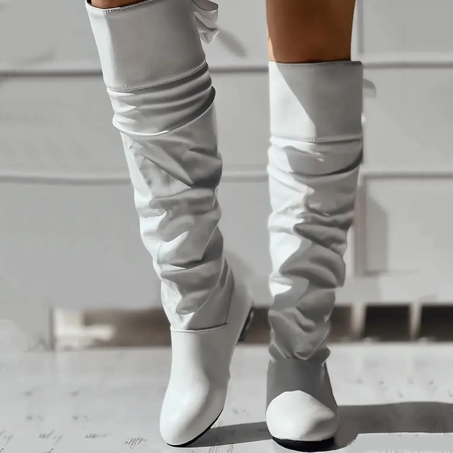 Winter Boots for Women Fashion Knee High Boots Women Low Heel Women's Winter Boots Lace Up Leather Boots Shoes