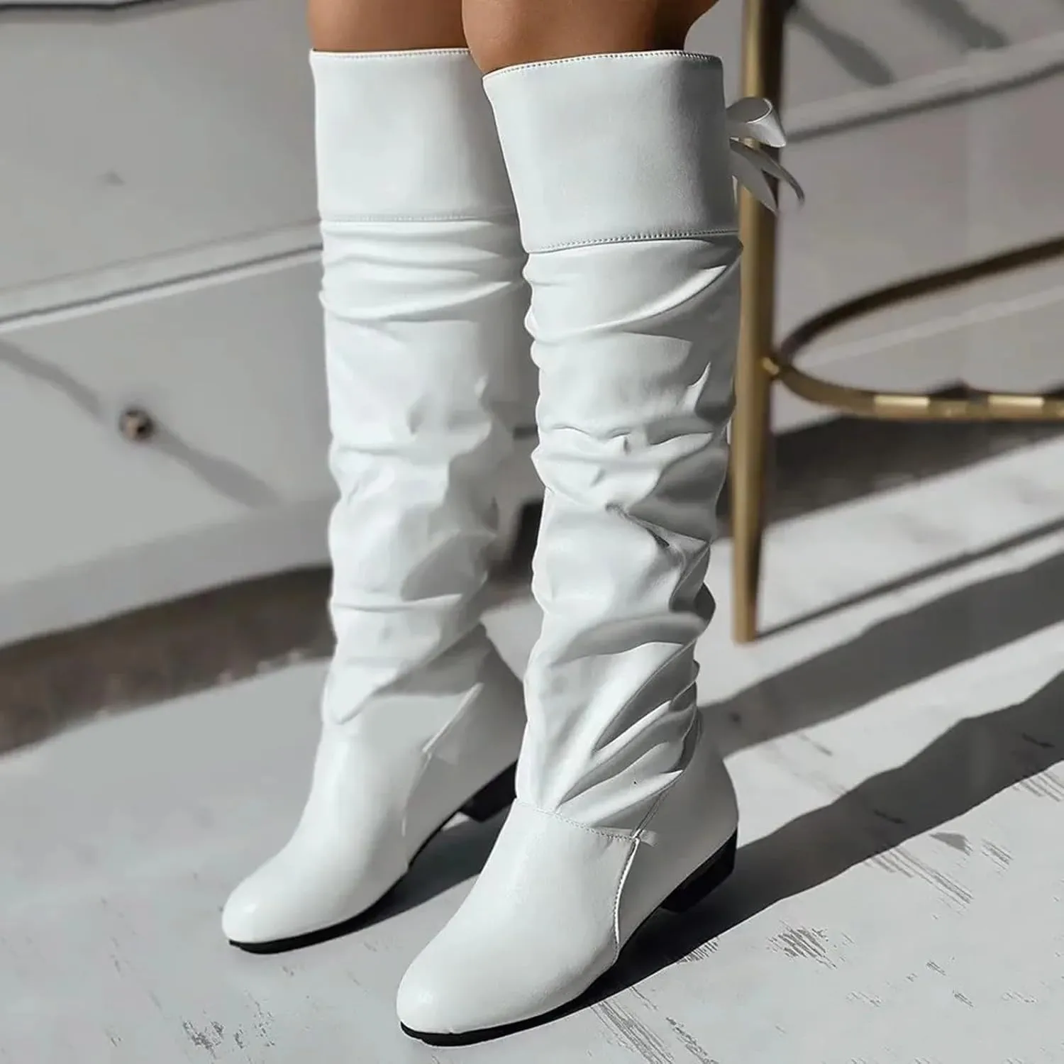 Winter Boots for Women Fashion Knee High Boots Women Low Heel Women's Winter Boots Lace Up Leather Boots Shoes