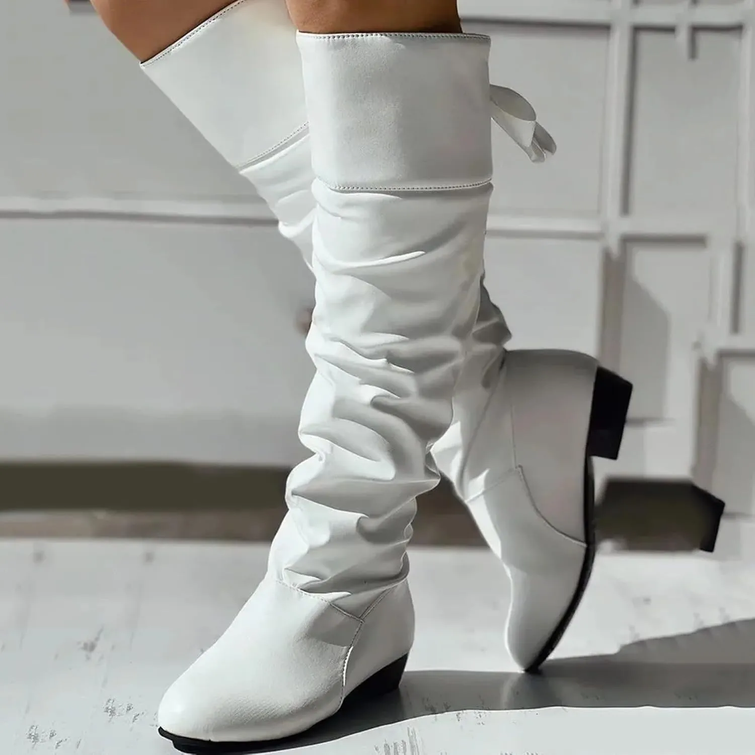 Winter Boots for Women Fashion Knee High Boots Women Low Heel Women's Winter Boots Lace Up Leather Boots Shoes