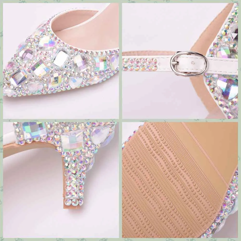 Women Thick Heel Mary-Jane Sandals Kitten Heel Pointed Toe Wedding Shoes