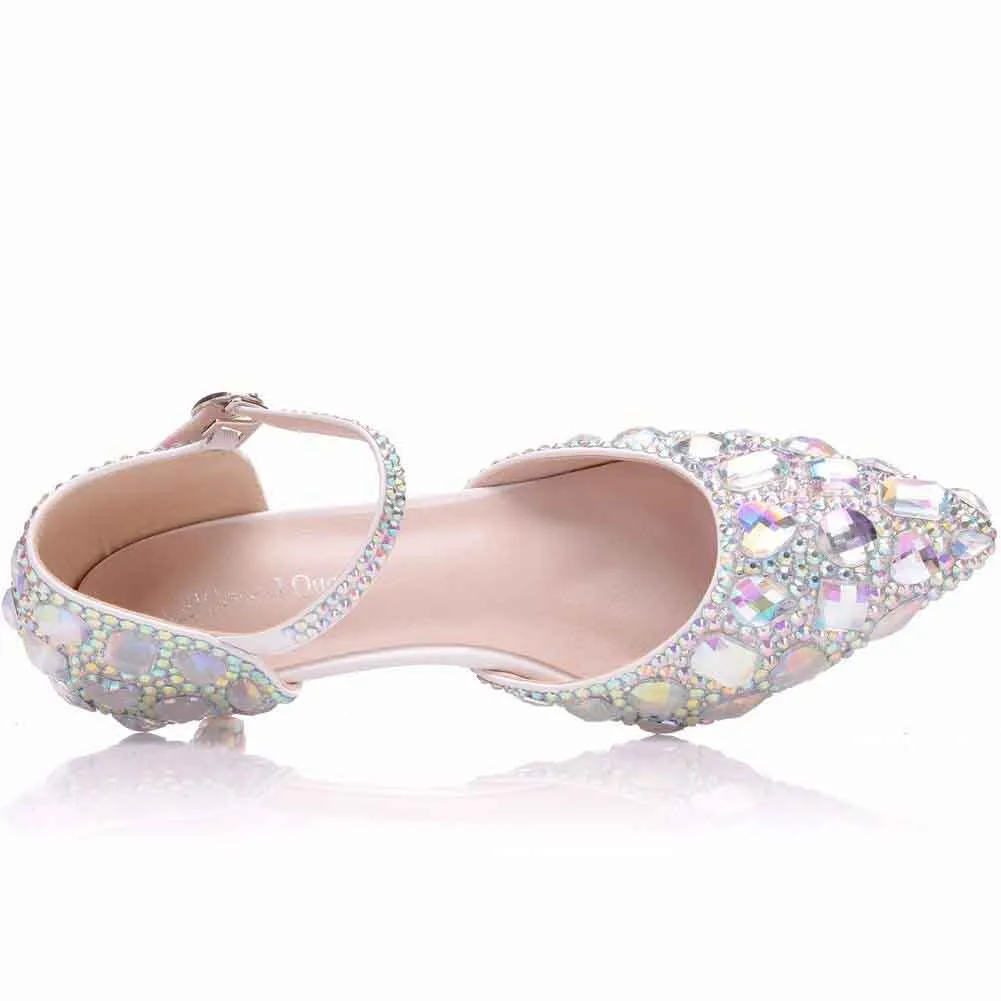 Women Thick Heel Mary-Jane Sandals Kitten Heel Pointed Toe Wedding Shoes