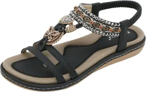 Women's Elastic Strap Bohemian Sandals Comfortable Ankle Strap Outdoor Walking Shoes Banquet Sandals for Women
